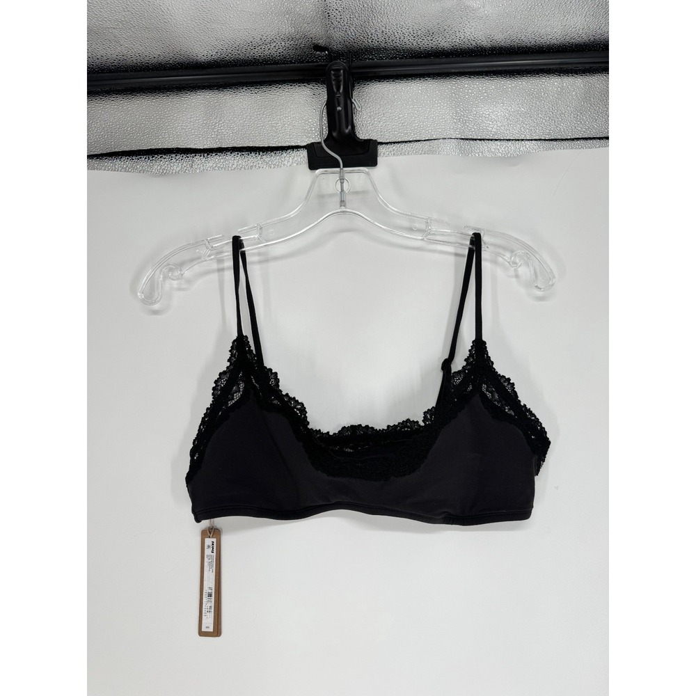 SKIMS Fits Everybody Lace Scoop Bralette Bra Womens Large Onyx Black Adjustable